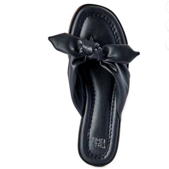 Time and Tru Womens Black Bow Thong Flat Slip-on Sandals - Picture 1 of 7